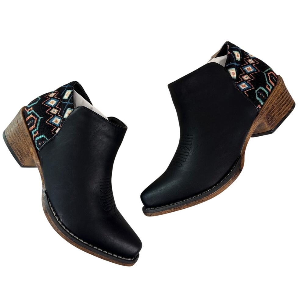 Roper Sedona Booties Womens 7 Western Ankle Boots Snip Toe Black and Aztec Zip